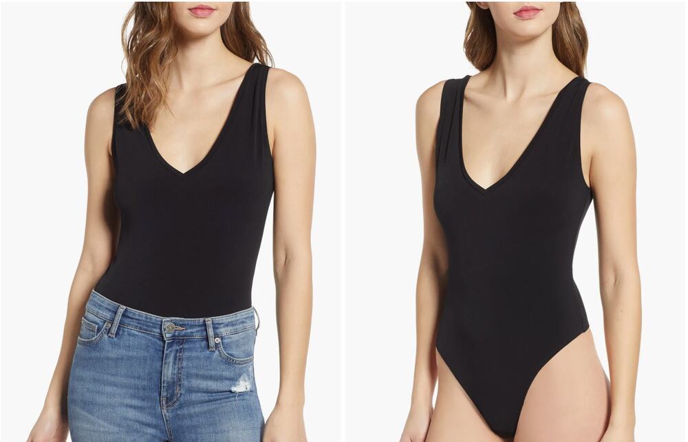 Leith V-Neck Bodysuit in Black Women's sz. XS Stretchy Cheeky Bottom